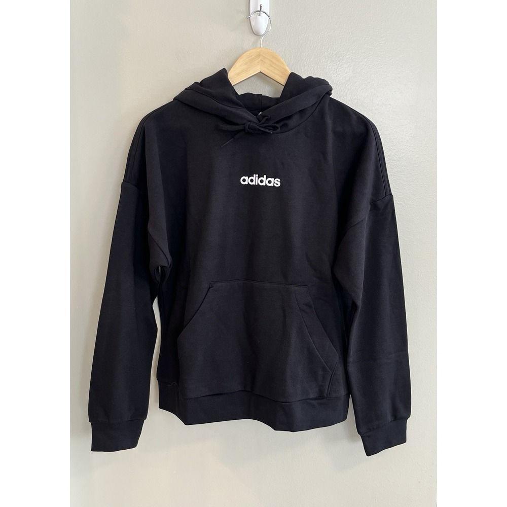 Adidas NWT Women's Medium Fleece Lined Hoodie Black Logo Pullover